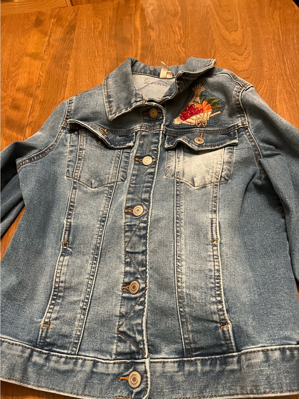 SO Light Blue Denim Jacket with Colorful Embroidered Patches